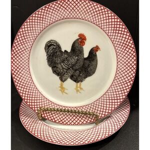 Haldon Group Devonshire Rooster Hen‎ Dominique Barred Rock Salad Plates Set of 2